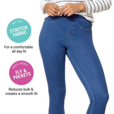 Hue Women’s Curvy Fit Denim Leggings | Fashionable | Pockets | Medium Wash S