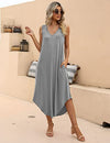 SUNDELL Women's Summer Dress Sleeveless Maxi Dresses Casual V Neck Loose Midi Dresses with Pockets (Grey-S)