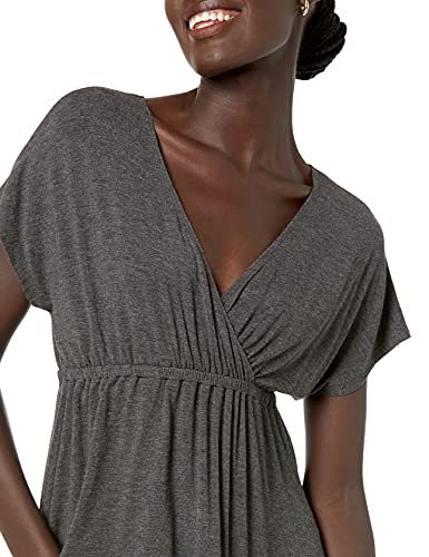 Amazon Essentials Women's Solid Surplice Dress, Charcoal Heather, XS