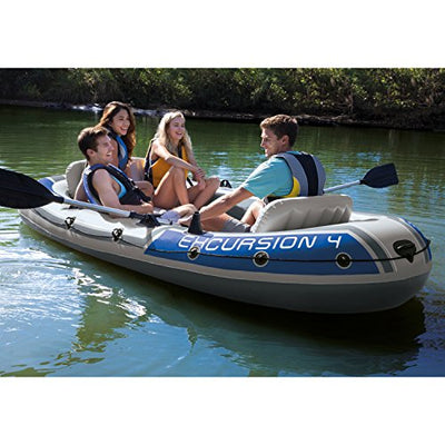 Intex Excursion 4, 4-Person Inflatable Boat Set w Alum Oars,Motor Mounts - Exotic Bear LifeStyle Trends Boutique