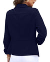 GRECERELLE Womens Blazer Suit Open Front Cardigan 3/4 Ruched Sleeve Casual Work Office Cropped Blazer Jacket for Ladies Navy Blue-10