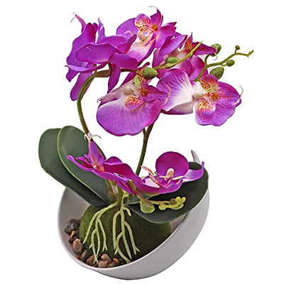 LSME Artificial Orchid Flower Potted Purple Arrangement with Vase Plant Bonsai for Living Room Wedding Office Home Table Centerpiece Bathroom Decoration - Exotic Bear LifeStyle