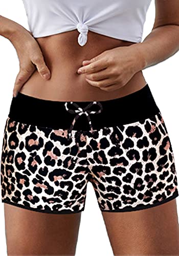 Zonsaoja Women's Swim Shorts Waistband Swimsuit Bottom Board Shorts Swimwear Quick Dry Swimming, Leopard, Small - Exotic Bear LifeStyle