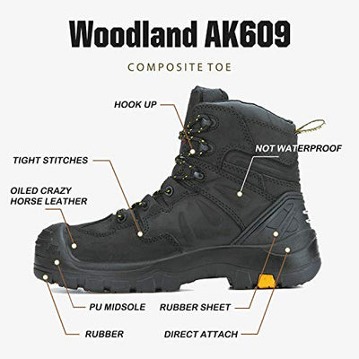 ROCKROOSTER Woodland Work Boots for Men, 6 inch Composite Toe Lace up Leather Boots, Waterproof, Electric Hazard, Non-Slip, (AK609, Size 10.5) - Exotic Bear LifeStyle
