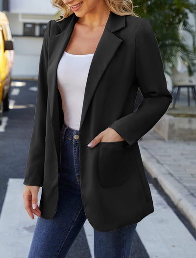 Zuvebamyo Women Open Front Casual Blazer Long Sleeve Office OL Suit Jacket with Pocket Black S