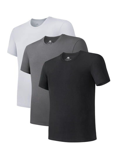 DAVID ARCHY Men's Undershirt Bamboo Rayon Moisture-Wicking T-Shirts Stretch Crewneck Tees for Men, 3-Pack (M, Black/Dark Gray/Light Gray)