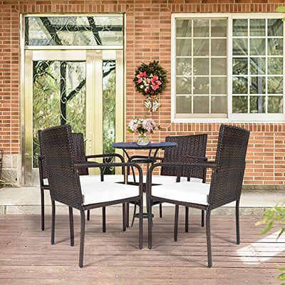 DORTALA 4-Piece Patio Rattan Dining Chairs, Patio Wicker Chairs with Padded Sponge Cushion, Lightweight Dining Chairs with High Back Curved Armrests for Garden Poolside Lawn Backyard Set of 4 - Exotic Bear LifeStyle