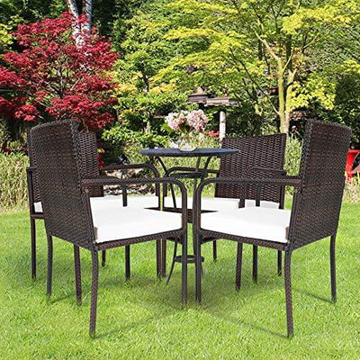 DORTALA 4-Piece Patio Rattan Dining Chairs, Patio Wicker Chairs with Padded Sponge Cushion, Lightweight Dining Chairs with High Back Curved Armrests for Garden Poolside Lawn Backyard Set of 4 - Exotic Bear LifeStyle