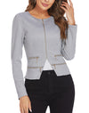 Zeagoo Womens Blazer Cropped Open Front Zipper Dress Jacket O Neck Casual Office Suit Jacket Light Gray