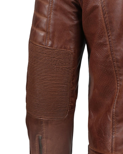 Moto Leather Jackets Men - Quilted Men's Leather Jackets | [1100063] Brown Austin, M