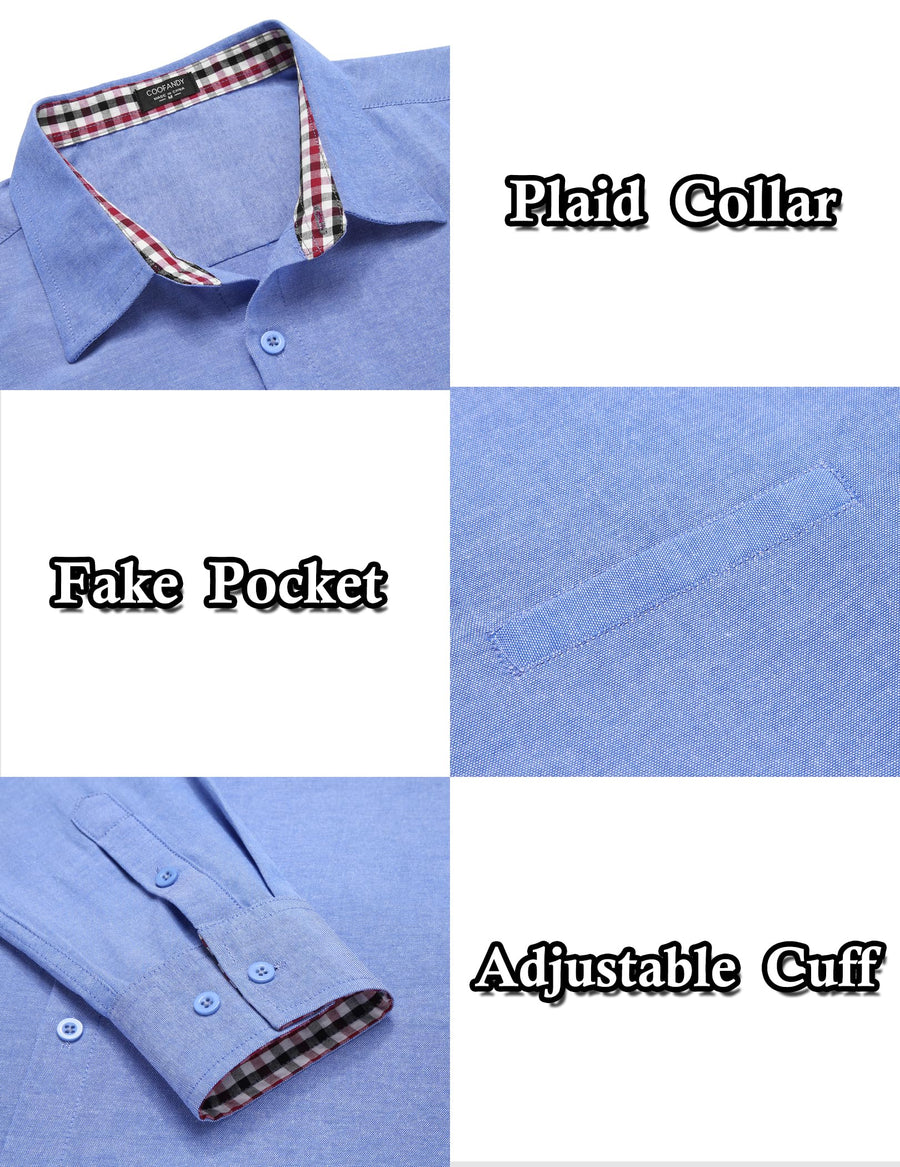 COOFANDY Mens Business Casual Shirts Untucked Button Down Dress Shirt Long Sleeve Oxford Shirts Blue