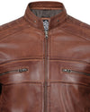 Moto Leather Jackets Men - Quilted Men's Leather Jackets | [1100063] Brown Austin, M